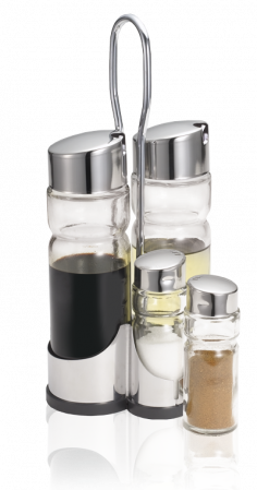 Servirea mesei - RAKI CLASSIK LINE Oliviera set 4 piese cu suport inox, 2 sticle ulei/otet, solnita si pipernita