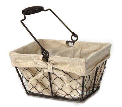 Servirea mesei - RAKI Cos servire paine dreptunghiular 24x19,5x13,5cm din metal si panza cu maner