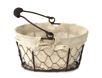 Servirea mesei - RAKI Cos servire paine oval 24,5x20x14cm din metal si panza cu maner