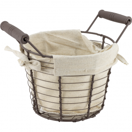 Servirea mesei - RAKI Cos servire paine rotund 15,5x12x14,5cm din metal si panza cu manere lemn