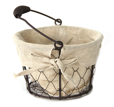 Servirea mesei - RAKI Cos servire paine rotund 17x17x12cm din metal si panza cu maner