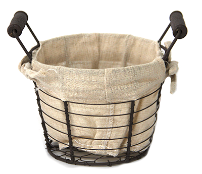 RAKI Cos servire paine rotund 20x16x16,5cm din metal si panza cu manere lemn [1]