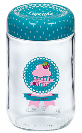 Borcane, recipiente si accesorii - RAKI CUPCAKE BLUE Borcan din sticla cu capac, 660ml