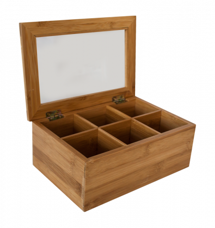 Organizare - RAKI Cutie pentru ceai din bambus cu 6 compartimente 24,1x16,2x9,3cm