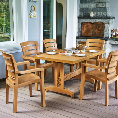 RAKI DIDIM Scaun gradina cu brate, plastic, bej, 56x51xh90cm [3]