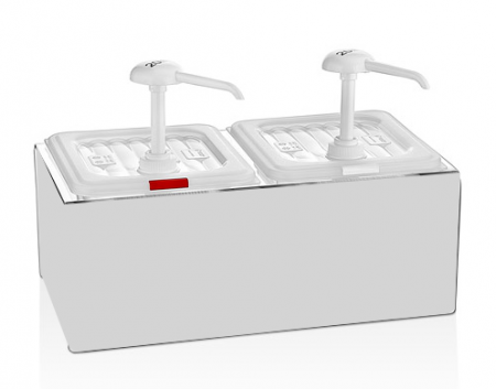 Dispensere si dozatoare - RAKI Dispenser dublu pentru sosuri cu pompa si suport, 2x2lt