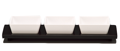 Display-uri si suporturi - RAKI Display servire cu 3 boluri patrate 9x9xh3,5cm si suport, 32x10xh5,5cm