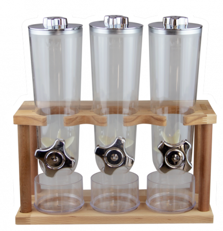 Produse - RAKI Dozator cereale si nuci cu 3 recipiente si suport din lemn