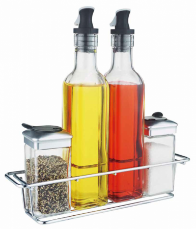 Servirea mesei - RAKI EASYLIFE Oliviera 5 piese cu suport metalic cromat dreptunghiular, 2x250ml, 2x110ml