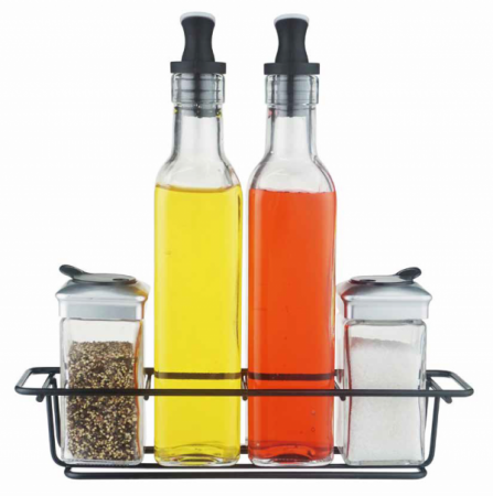Servirea mesei - RAKI EASYLIFE Oliviera 5 piese cu suport metalic negru dreptunghiular, 2x250ml, 2x110ml