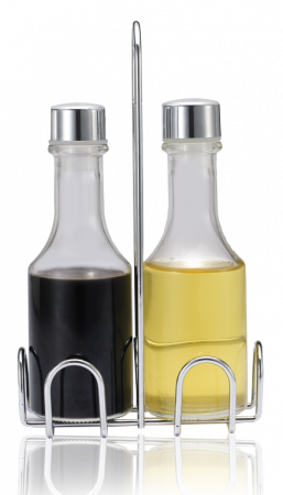 Servirea mesei - RAKI EKO LINE Set 2 sticle ulei masline si otet cu suport cromat, set 3 piese