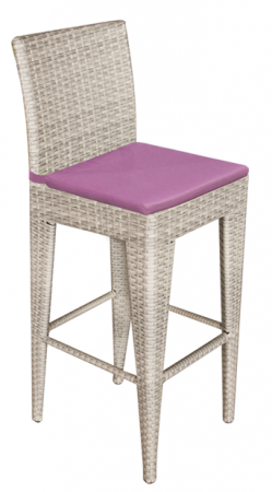 Produse - RAKI GRANDE Scaun bar din poliratan cu perna mov, 40x46xh110cm, cadru aluminiu, gri