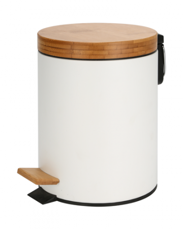Cosuri de gunoi - RAKI ICIKALA Cos de gunoi baie metalic cu pedala si capac bambus 5lt 20xh27cm alb