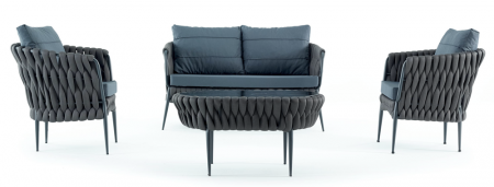 Seturi - RAKI LARA Set mobila de gradina, canapea, 2 fotolii si masa, cadru metalic si impletitura textila, antracit