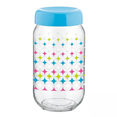 Borcane, recipiente si accesorii - RAKI LINEA Borcan sticla 1l, capac plastic de diferite culori, cu diferite decoruri