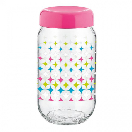 RAKI LINEA Borcan sticla 1l, capac plastic de diferite culori, cu diferite decoruri [1]