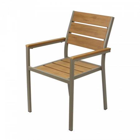Scaune si fotolii - RAKI LOGAN Scaun gradina/terasa PLASTIC WOOD NATURAL, 55x60xh84cm, cadru metalic, sezut si spatar plastic aspect lemn natur