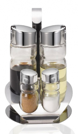 Servirea mesei - RAKI LUX LINE Oliviera cu suport inox, 2 sticle ulei/otet de 160ml, solnita si pipernita 35ml