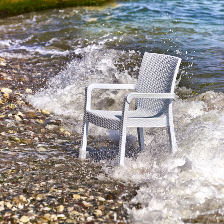 RAKI MARKIZ Scaun cu brate alb, plastic aspect ratan, 57x57xh87cm [4]