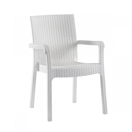 Scaune si fotolii - RAKI MARKIZ Scaun cu brate alb, plastic aspect ratan, 57x57xh87cm