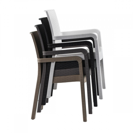 RAKI MARKIZ Scaun cu brate alb, plastic aspect ratan, 57x57xh87cm [3]