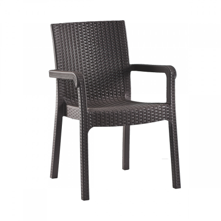 Scaune si fotolii - RAKI MARKIZ Scaun cu brate maro, plastic aspect ratan, 57x57xh87cm