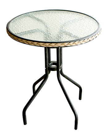 Produse - RAKI Masa rotunda gradina/balcon, D60cm, cadru metalic, blat sticla, accente poliratan, neagra