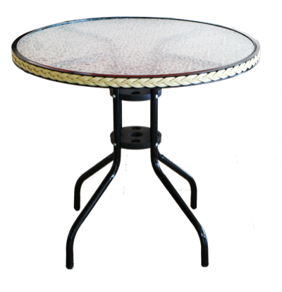 Produse - RAKI Masa rotunda D80cm, blat sticla si cadru metalic, accente poliratan, neagra