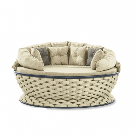 RAKI MIAMI Pat de gradina cu copertina, rotund, cadru metalic si impletitura textila, D180xh80-140cm, crem [2]