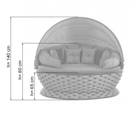 RAKI MIAMI Pat de gradina cu copertina, rotund, cadru metalic si impletitura textila, D180xh80-140cm, gri deschis [5]