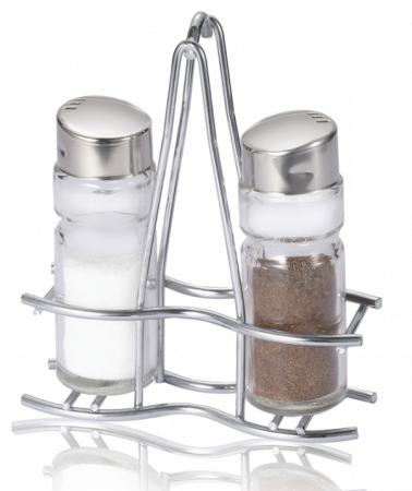 Servirea mesei - RAKI MODERN LINE Solnita si pipernita cu suport cromat, set 3 piese