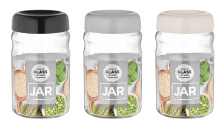 Depozitare, suporturi si accesorii - RAKI MONO Borcan sticla cu capac plastic, 1,4l, capac de diferite culori