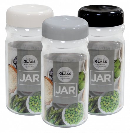 Depozitare, suporturi si accesorii - RAKI MONO Borcan sticla cu capac plastic, 1,8l, capac de diferite culori