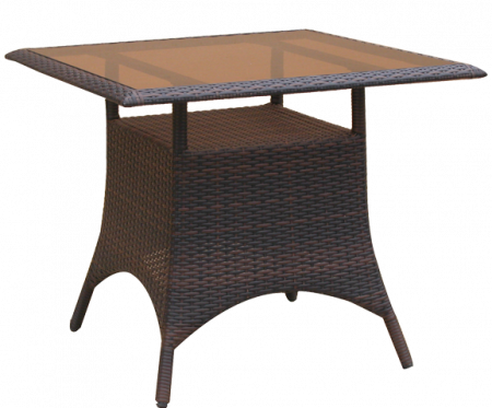 Mobilier HoReCa - RAKI MORRO Masa gradina/terasa patrata, poliratan cu cadru metalic, blat sticla, 90x90xh74cm, maro