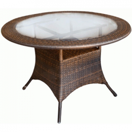 Produse - RAKI MORRO Masa gradina/terasa rotunda, poliratan cu cadru metalic, blat sticla, D120xh74cm, maro