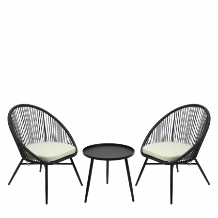 Produse - RAKI NAPA Set mobila de gradina Polyrattan Gray, 2 scaune cu perne si masa, cadru metalic, negru/gri