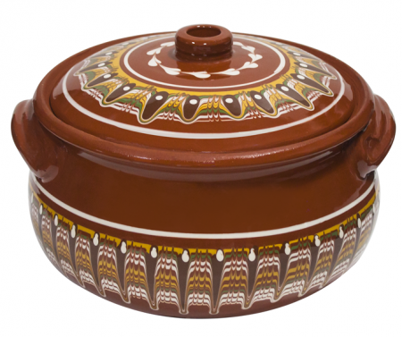 Ceramica Troyan - RAKI Oala ceramica, lut, cu capac 7,5l TROIANSKA SARCA, pictata manual