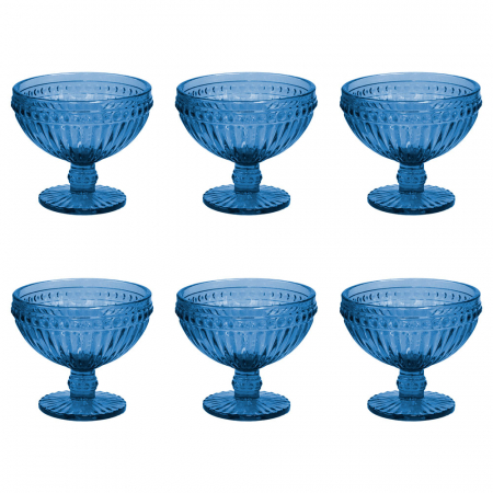 Articole sticlarie - RAKI OLD SCHOOL BLUE Set 6 boluri inghetata, cu picior, din sticla, D12xh10cm, 370ml, albastre