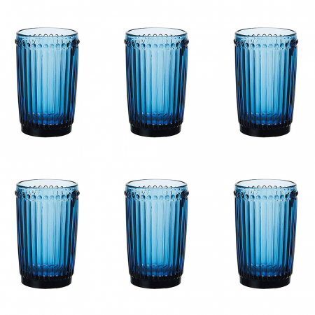 Old School - RAKI OLD SCHOOL BLUE Set 6 pahare bauturi racoritoare, din sticla, D8xh12,5cm, 360ml, albastre