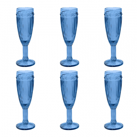 Old School - RAKI OLD SCHOOL BLUE Set 6 pahare sampanie, din sticla, D6xh20cm, 190ml, albastre
