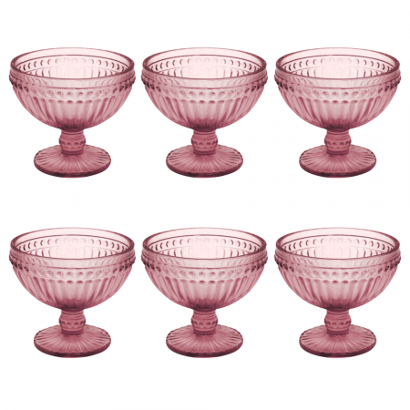 Old School - RAKI OLD SCHOOL BORDEAUX Set 6 boluri inghetata, cu picior, din sticla, D12xh10cm, 350ml, bordo