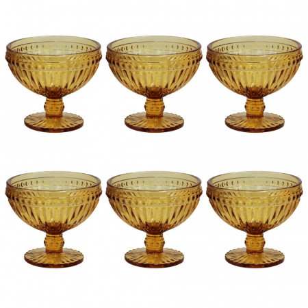 Old School - RAKI OLD SCHOOL YELLOW Set 6 boluri inghetata, cu picior, din sticla, D12xh10cm, 370ml, galben