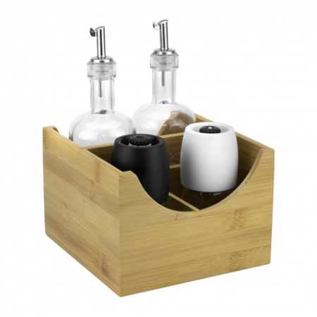 Servirea mesei - RAKI Oliviera 5 piese RAKI, sticle ulei/otet 2x350ml cu picurator, rasnite condimente 2x130ml, suport bambus