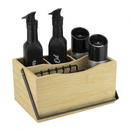 Servirea mesei - RAKI Oliviera 6 piese RAKI, sticle ulei/otet 2x250ml, rasnite sare si piper 2x100ml, suport servetele, suport din bambus cu maner
