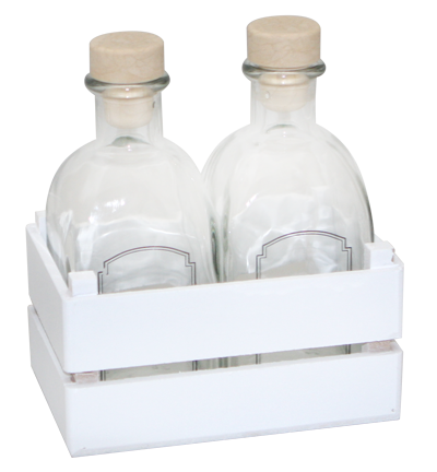 Servirea mesei - RAKI Oliviera sticle ulei si otet 2x250ml cu suport ladita alb