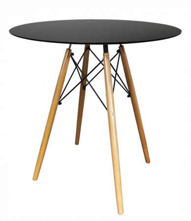 Produse - RAKI OSLO Masa bucatarie moderna rotunda, D80xh72cm, neagra, blat MDF melaminat, picioare lemn