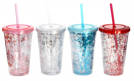 Produse - RAKI Pahar cu capac si pai, 500ml, acrilic cu decor 3, diferite culori