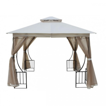 Corturi si pavilioane - RAKI Pavilion, cort gradina 3x3m cadru metalic, bej cu plasa antitantari