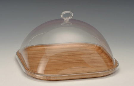 Display-uri si suporturi - RAKI Platou bambus dreptunghiular cu capac acrilic 25x25xh14cm