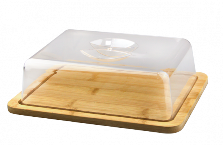 Display-uri si suporturi - RAKI Platou dreptunghiular din bambus pentru servire cu capac transparent, 24,5x19xh7,4cm